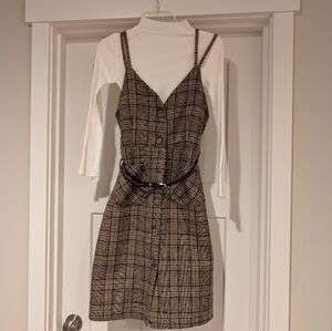 Plaid Brown Dress with Belt